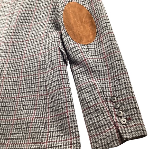 Zara Women’s Houndstooth Plaid Wool Blend Blazer with Suede Elbow Patches XS - Picture 8 of 16